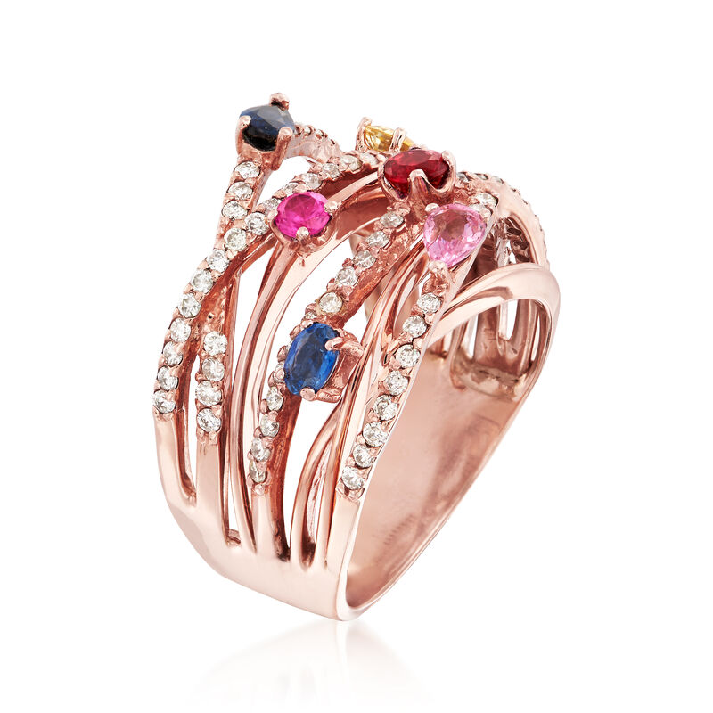 1.25 ct. t.w. Multi-Gem and .63 ct. t.w. Diamond Highway Ring in 14kt Rose Gold image number 2