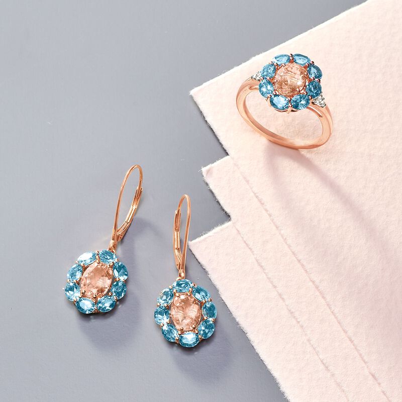 1.10 Carat Morganite and 1.30 ct. t.w. Santa Maria Aquamarine Ring with Diamonds in 14kt Rose Gold image number 3