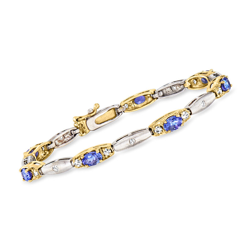 C. 1990 Vintage 4.55 ct. t.w. Tanzanite and 1.00 ct. t.w. Diamond Bracelet in 14kt Two-Tone Gold. 7&quot; image number 0