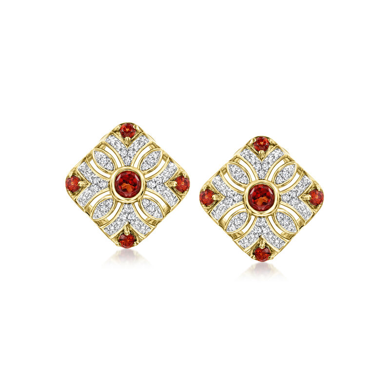 .60 ct. t.w. Garnet and .11 ct. t.w. Diamond Vintage-Style Earrings in 18kt Gold Over Sterling  image number 0