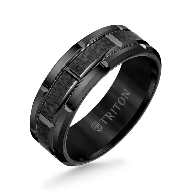 Men's 8mm Black Tungsten Carbide Wedding Band image number 1