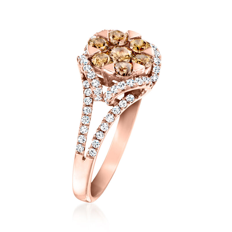 C. 2000 Vintage 1.50 ct. t.w. Brown and White Diamond Cluster Ring in 14kt Rose Gold image number 2