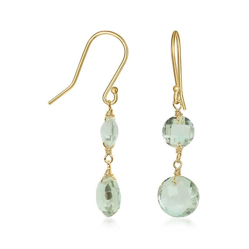 5.25 ct. t.w. Prasiolite Double-Drop Earrings in 14kt Yellow Gold image number 1