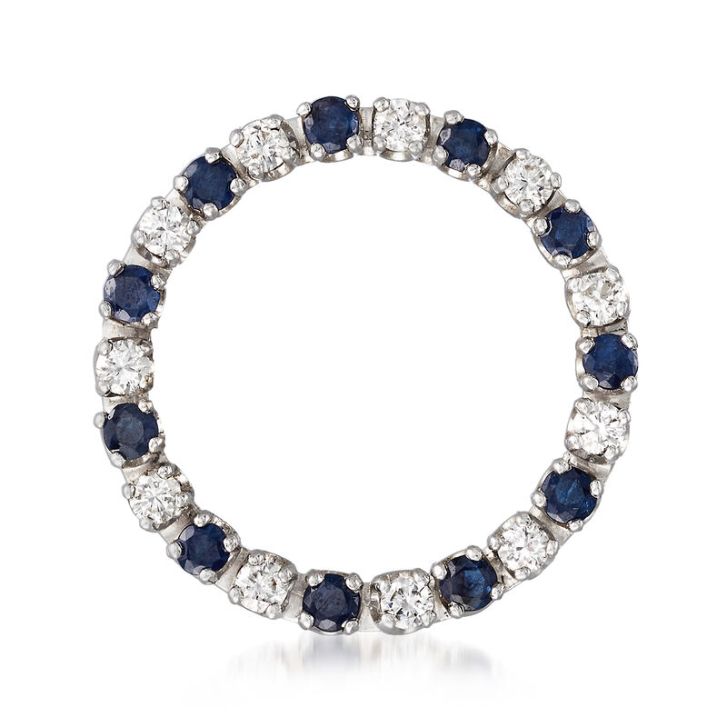 C. 1980 Vintage .65 ct. t.w. Diamond and .90 ct. t.w. Sapphire Open-Circle Pin in 14kt White Gold image number 0