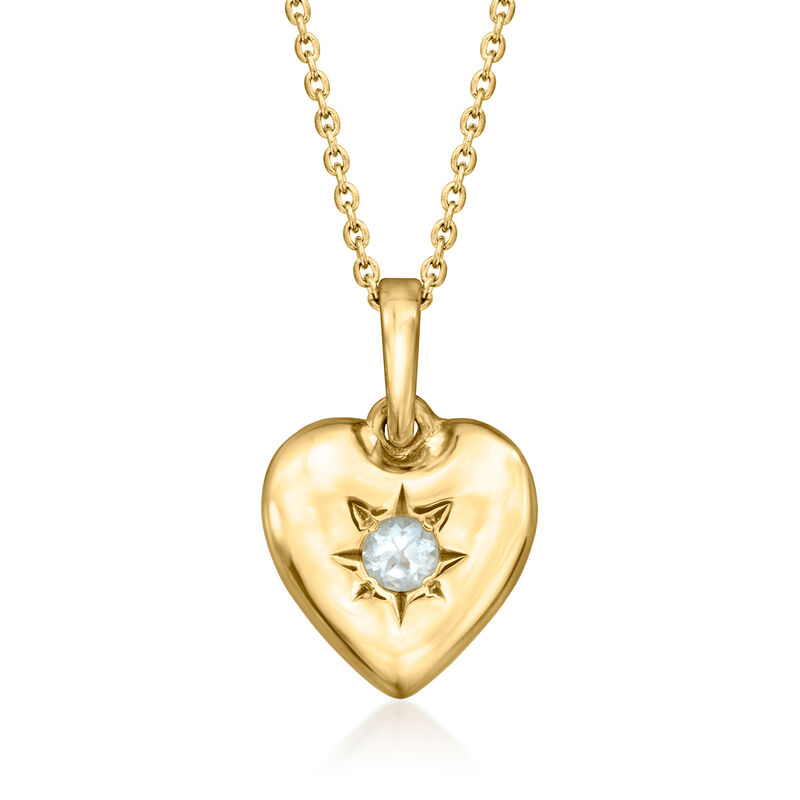March/Aquamarine - Birthstone Heart Pendant Necklace in 18kt Gold Over Sterling. 18" image number 0