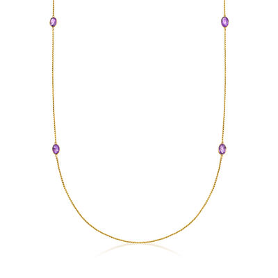 C. 1980 Vintage 22.00 ct. t.w. Amethyst Station Necklace in 18kt Yellow Gold