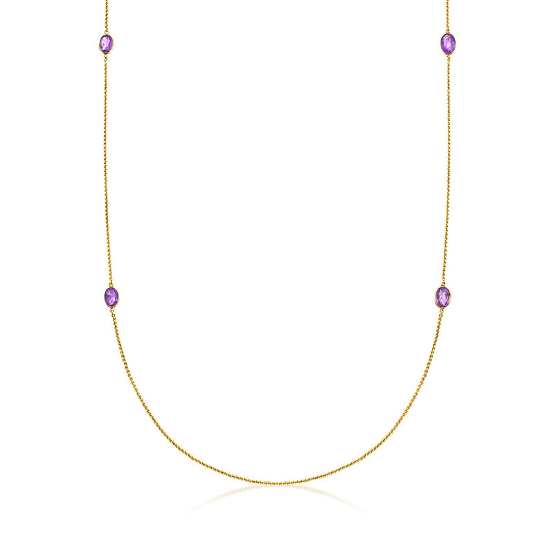 C. 1980 Vintage 22.00 ct. t.w. Amethyst Station Necklace in 18kt Yellow Gold. 54.5" image number 0