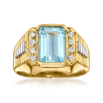 C. 1980 Vintage 3.30 Carat Aquamarine and .17 ct. t.w. Diamond Ring in Platinum and 18kt Yellow Gold
