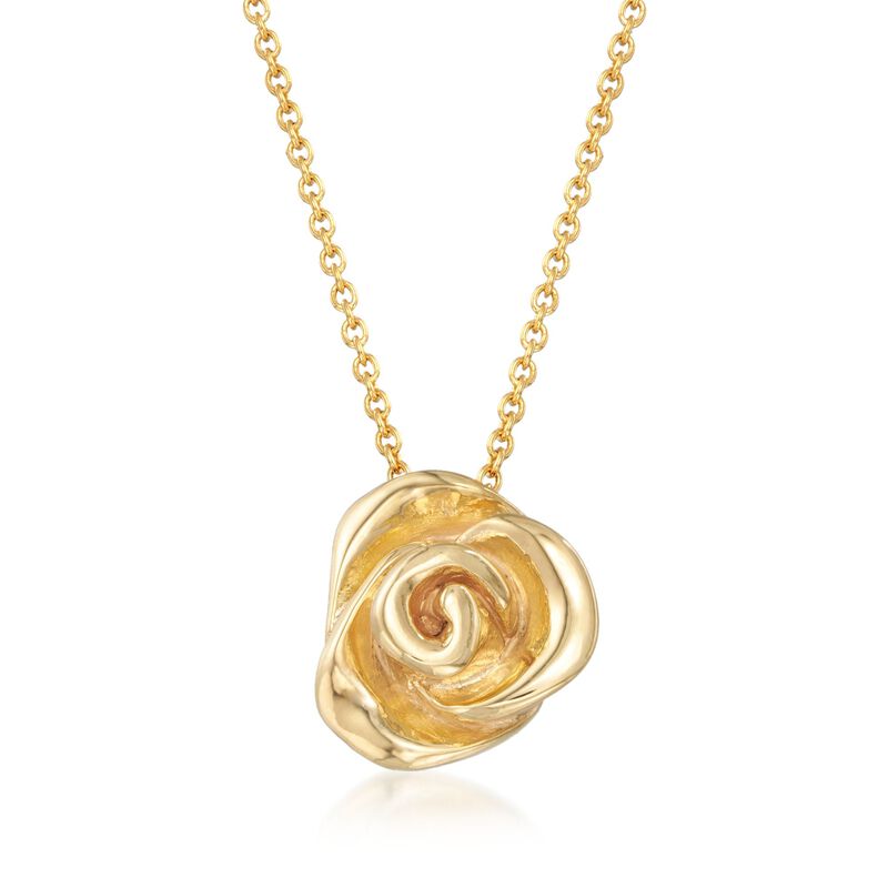 Italian 18kt Gold Over Sterling Silver Puffed Rose Necklace image number 0