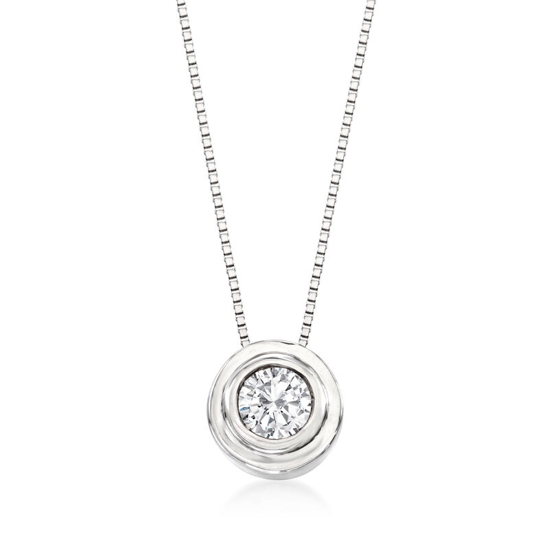 .25 Carat Double Bezel-Set Diamond Solitaire Necklace in 14kt White Gold. 18" image number 1