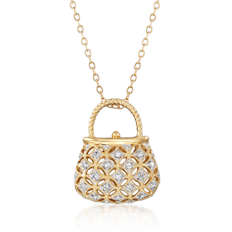 C. 1990 Vintage .25 ct. t.w. Diamond Purse Pendant Necklace in 14kt Yellow Gold image number 0