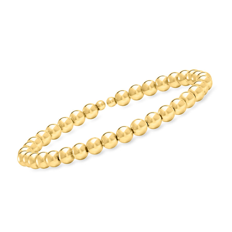 Italian 5mm 14kt Yellow Gold Bead Flex Cuff Bracelet. 7&quot; image number 0