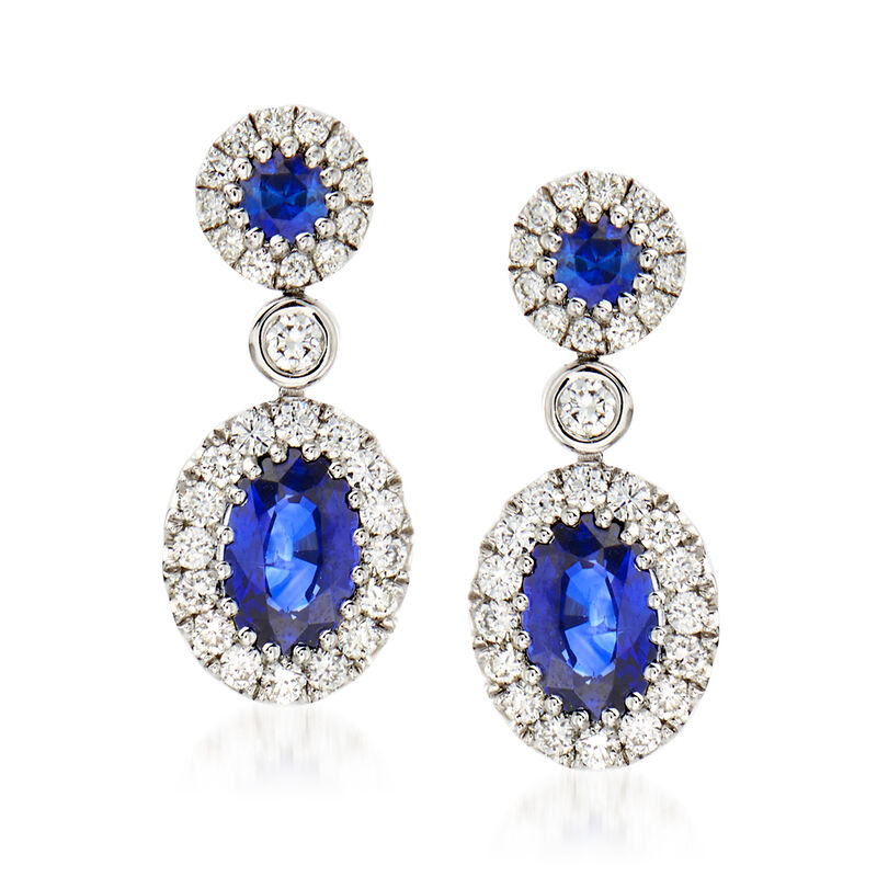 Gregg Ruth 1.29 ct. t.w. Sapphire and .47 ct. t.w. Diamond Earrings in 18kt White Gold. Drop Earrings image number 0
