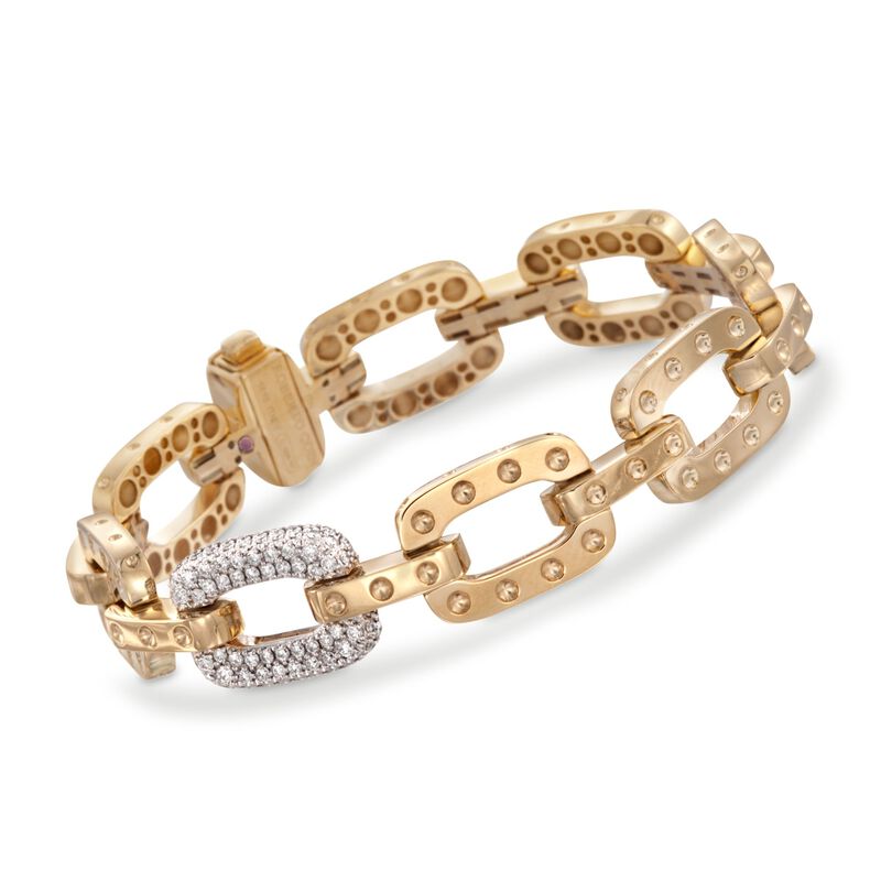 Roberto Coin &quot;Pois-Moi&quot; .90 ct. t.w. Diamond Dotted Link Bracelet in 18kt Yellow Gold. 7&quot; image number 0