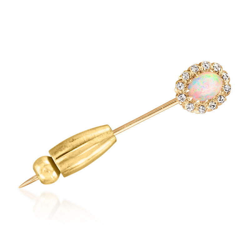 C. 1930 Vintage Opal and .18 ct. t.w. Diamond Stick Pin in 14kt Yellow Gold image number 0