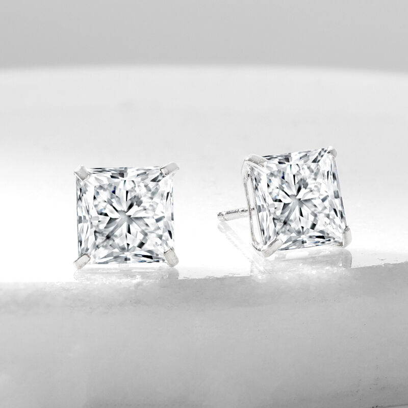 4.00 ct. t.w. Princess-Cut CZ Stud Earrings in 14kt White Gold image number 2