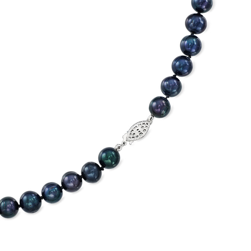 8.5-9.5mm Black Cultured Pearl Necklace with Sterling Silver. 18" image number 2