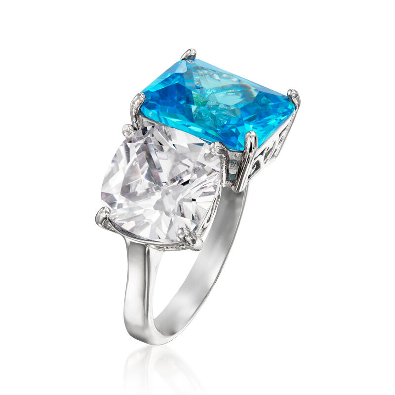 10.20 ct. t.w. Blue and White CZ Toi et Moi Ring in Sterling Silver image number 2