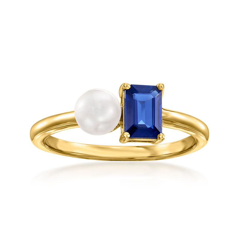 5mm Cultured Pearl and .50 Carat Sapphire Toi et Moi Ring in 14kt Yellow Gold image number 0