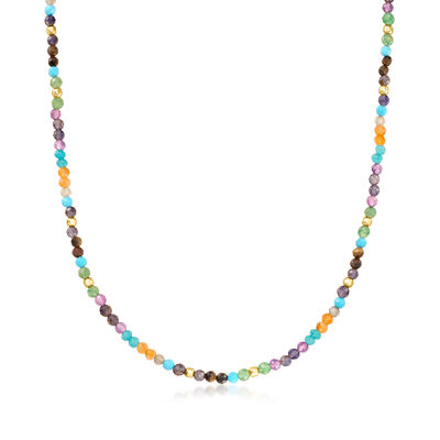 Multi-Gemstone Bead Necklace in 18kt Gold Over Sterling