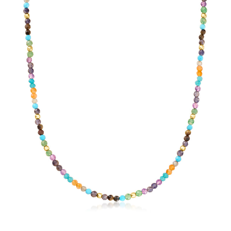 Multi-Gemstone Bead Necklace in 18kt Gold Over Sterling. 18" image number 1