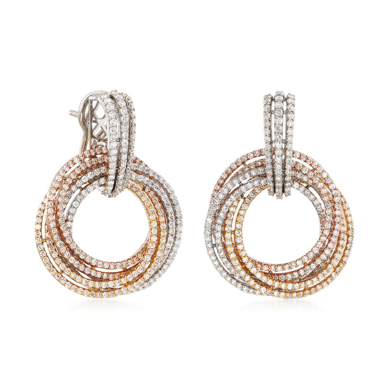 6.85 ct. t.w. Diamond Swirl Earrings in 14kt Tri-Colored Gold image number 2