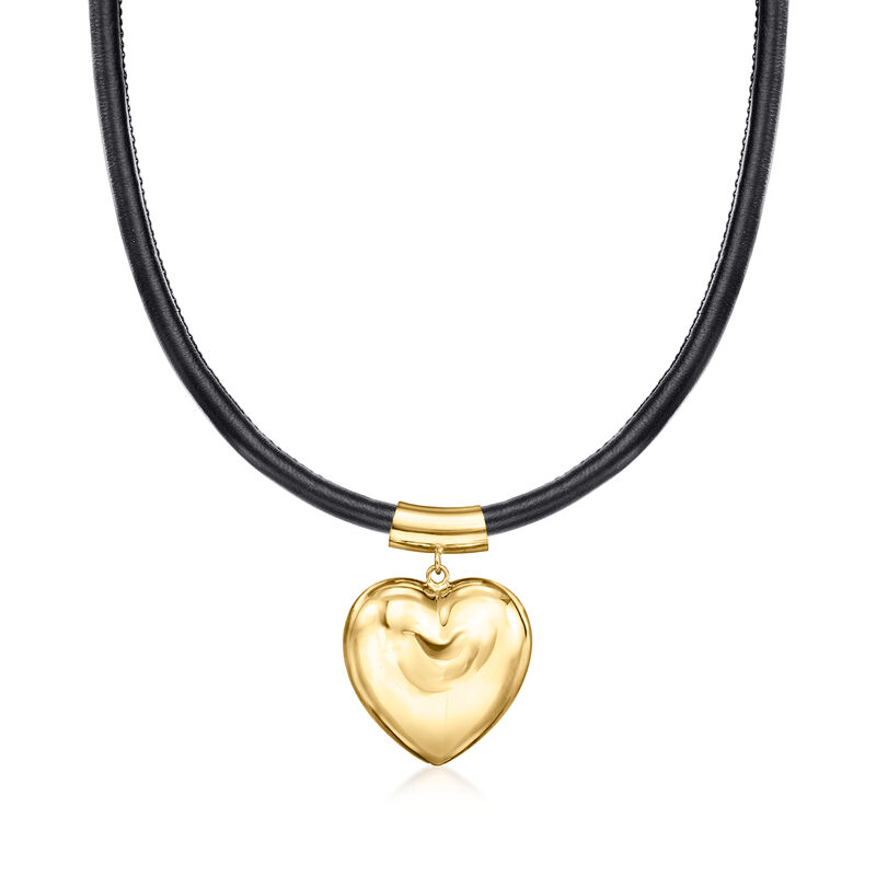 Italian 18kt Gold Over Sterling Heart Pendant Necklace with Black Cord image number 0