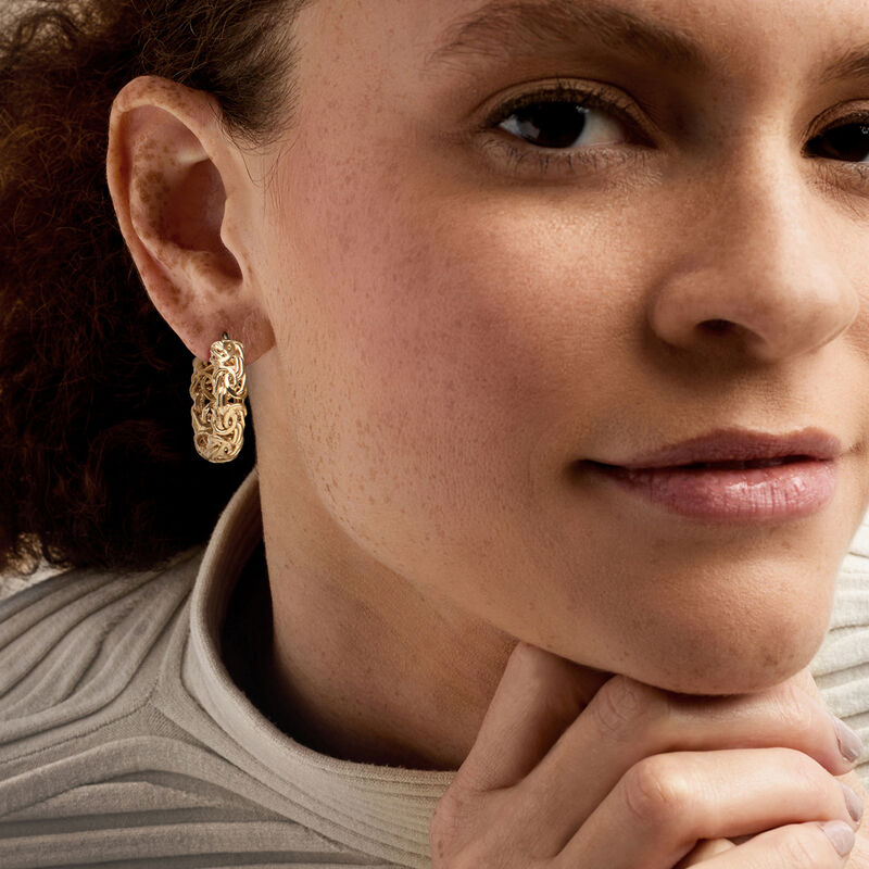 18kt Gold Over Sterling Small Byzantine Hoop Earrings. 1&quot; image number 1