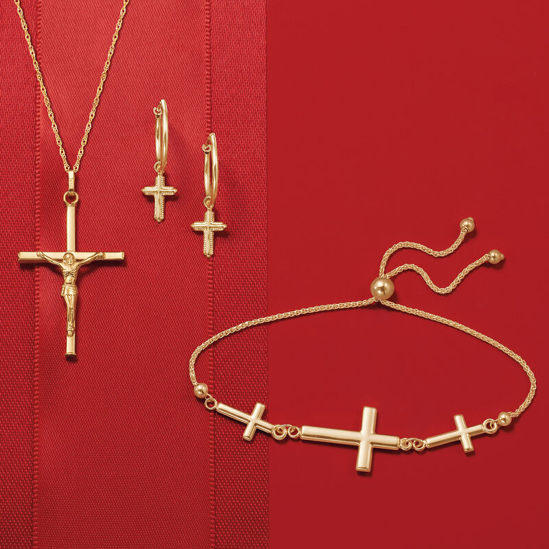 14kt Yellow Gold Three-Station Cross Bolo Bracelet image number 3