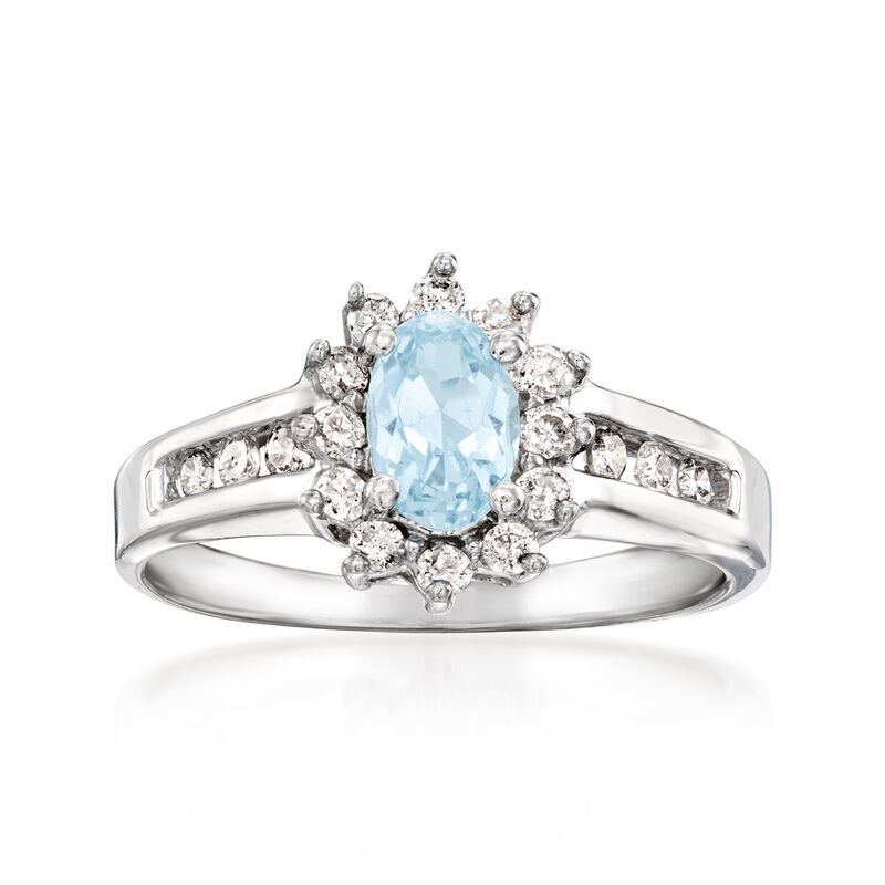 C. 1990 Vintage .50 Carat Aquamarine Ring with .40 ct. t.w. Diamonds in 10kt White Gold. Size 6.5 image number 0