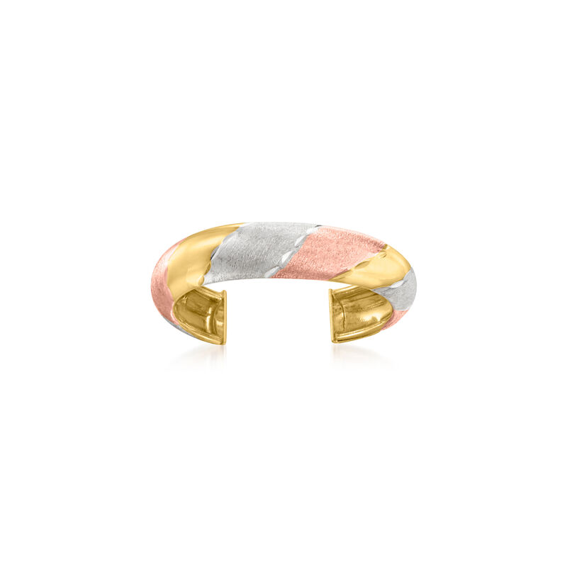14kt Tri-Colored Gold Striped Toe Ring image number 0