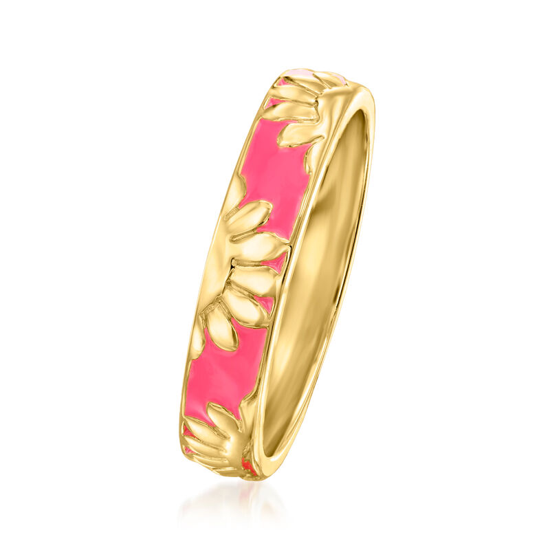 Pink Enamel Floral Ring in 18kt Gold Over Sterling image number 2
