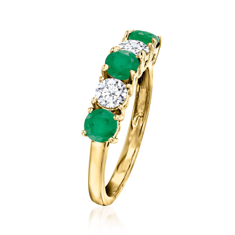 .60 ct. t.w. Emerald and .50 ct. t.w. Lab-Grown Diamond Ring in 14kt Yellow Gold image number 2