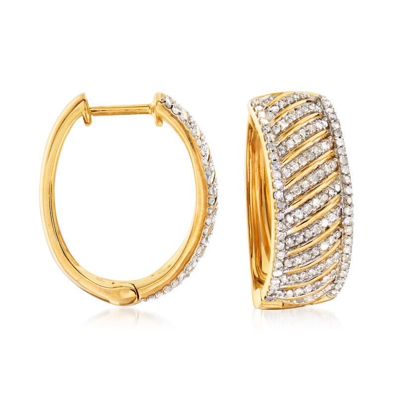 1.00 ct. t.w. Diamond Diagonal Hoop Earrings in 18kt Gold Over Sterling image number 0