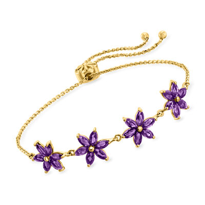 3.50 ct. t.w. Amethyst Flower Bolo Bracelet in 18kt Gold Over Sterling
