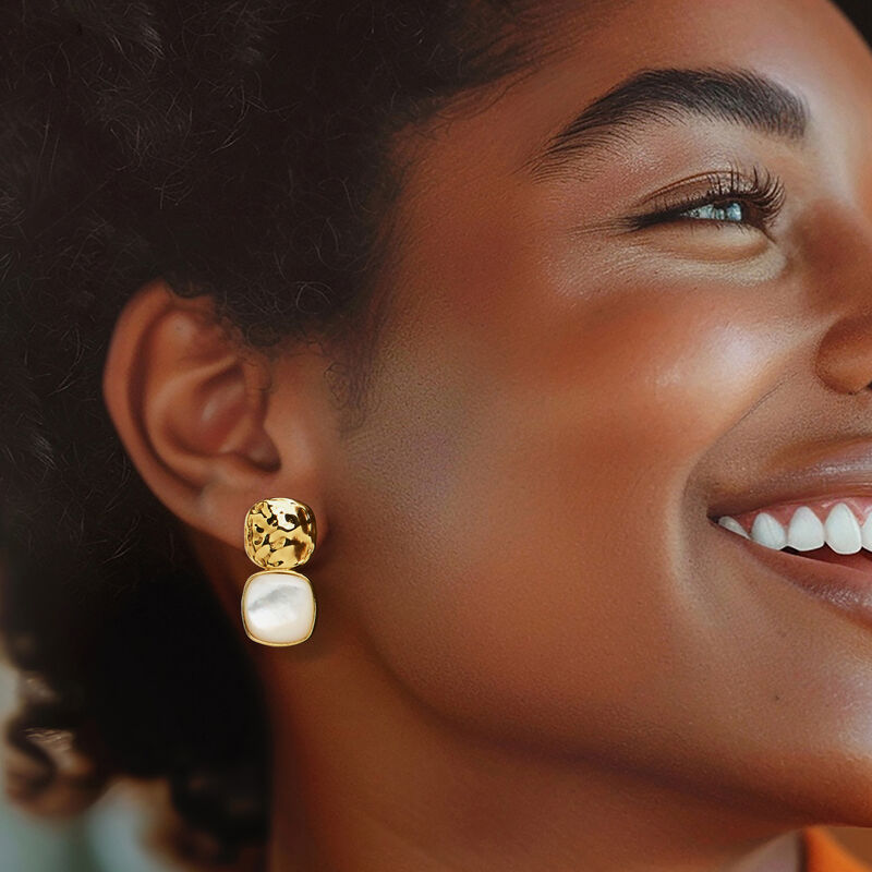 Mother-of-Pearl Organic Drop Earrings in 18kt Gold Over Sterling  image number 1