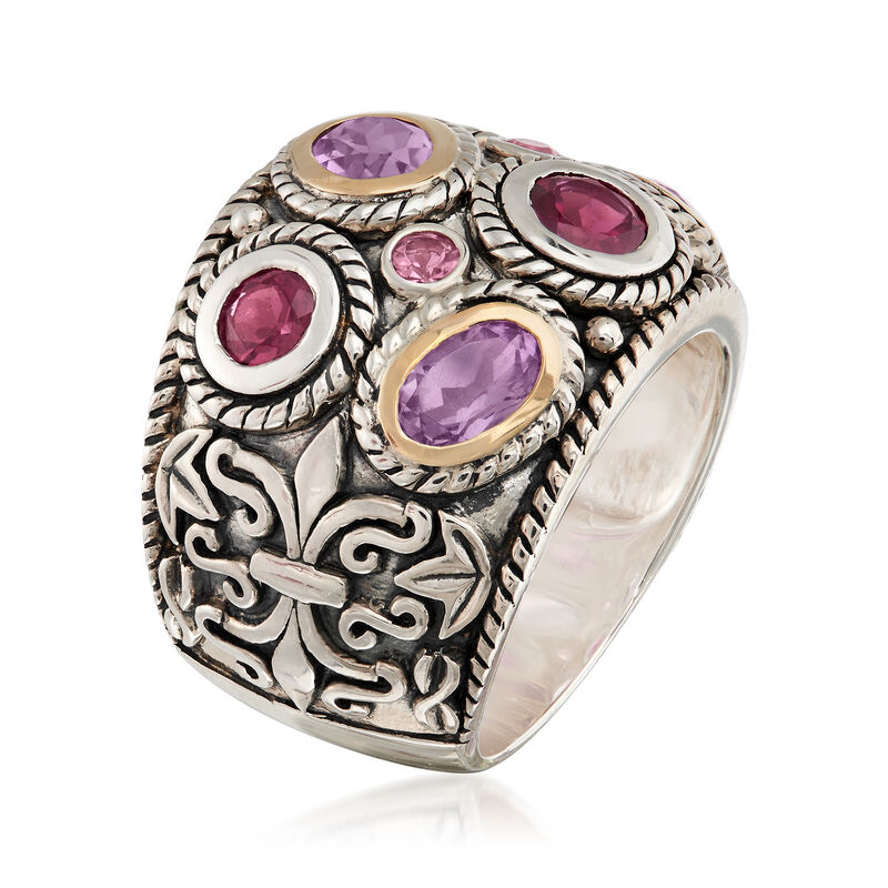 2.50 ct. t.w. Multi-Gem Bali-Style Dome Ring in 14kt Yellow Gold and Sterling Silver image number 2