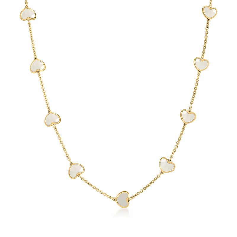 Italian Mother-of-Pearl Heart Station Necklace in 14kt Yellow Gold image number 0