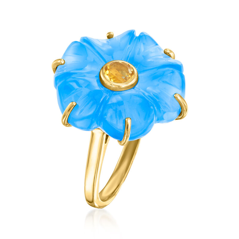 Carved Blue Chalcedony and .40 Carat Citrine Flower Ring in 18kt Gold Over Sterling image number 2