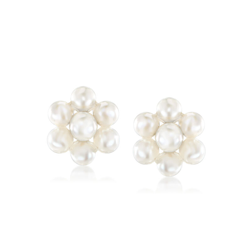 2-3mm Cultured Pearl Flower Earrings with 14kt Yellow Gold image number 0