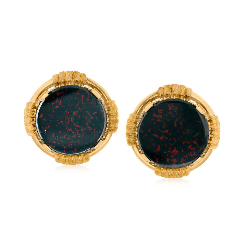 C. 1950 Vintage Bloodstone Clip-On Earrings in 14kt Yellow Gold image number 0