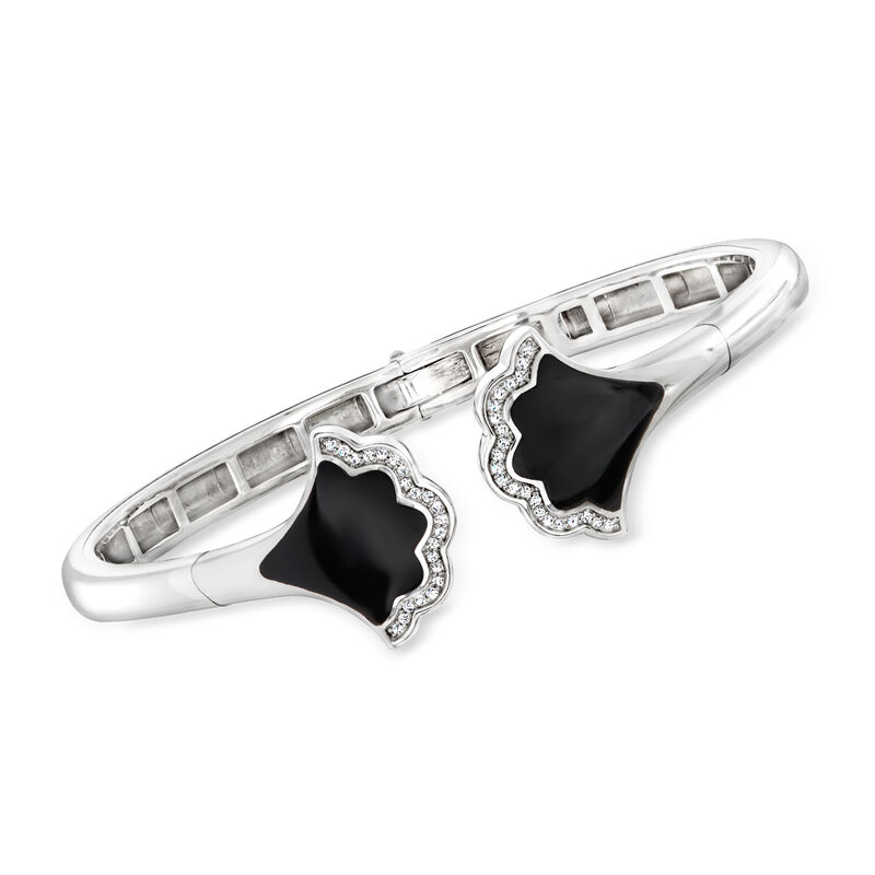 Belle Etoile "Astoria" Black Onyx Cuff Bracelet with .20 ct. t.w. CZs in Sterling Silver. 7.5" image number 0