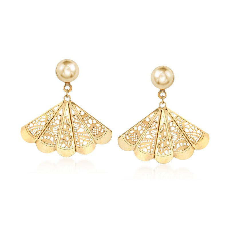 Italian 18kt Yellow Gold Filigree Fan Earrings  image number 0