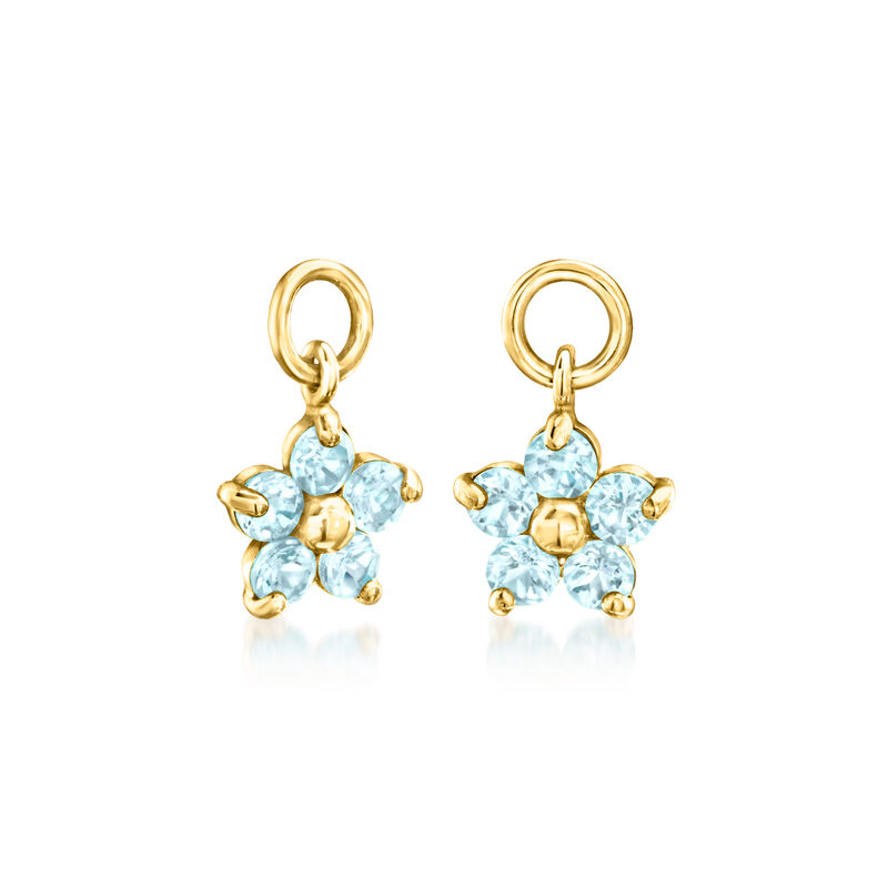 Swiss Blue Topaz Flower Hoop Charms in 14kt Yellow Gold image number 2