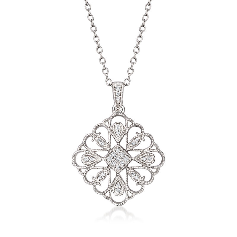.25 ct. t.w. Diamond Jewelry Set: Geometric Floral Pendant Necklace and Earrings in Sterling Silver image number 3