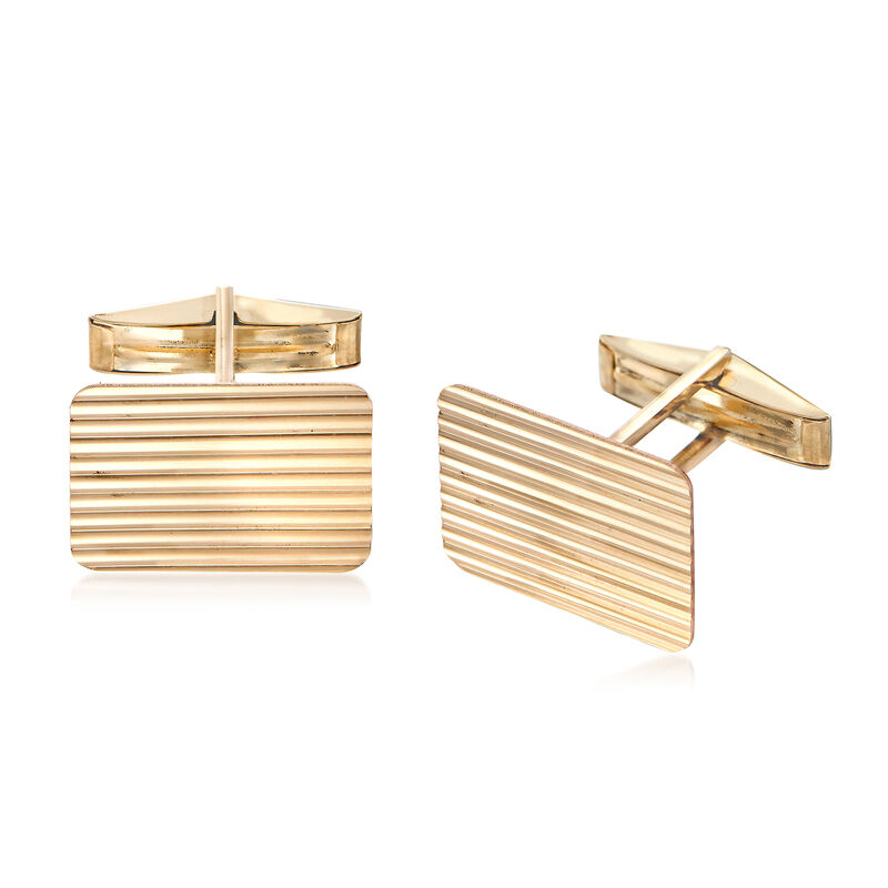 14kt Yellow Gold Ribbed Rectangular Cuff Links image number 0