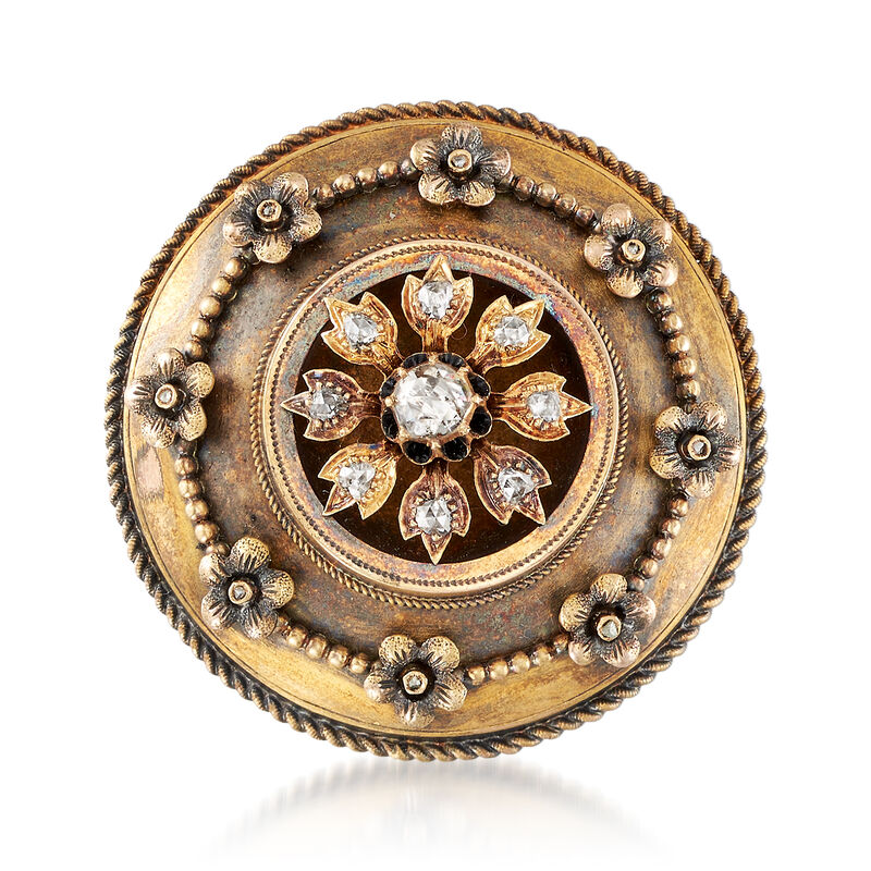 C. 1930 Vintage .75 ct. t.w. Diamond Shield Pin in 14kt Yellow Gold image number 0