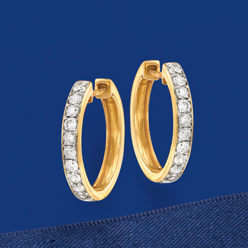 .50 ct. t.w. Diamond Hoop Earrings in 14kt Yellow Gold. 5/8&quot; image number 2
