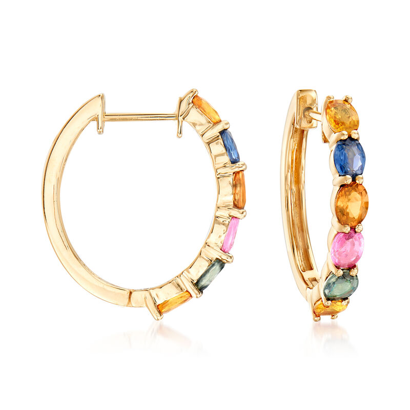4.80 ct. t.w. Multicolored Sapphire Hoop Earrings in 14kt Yellow Gold image number 0