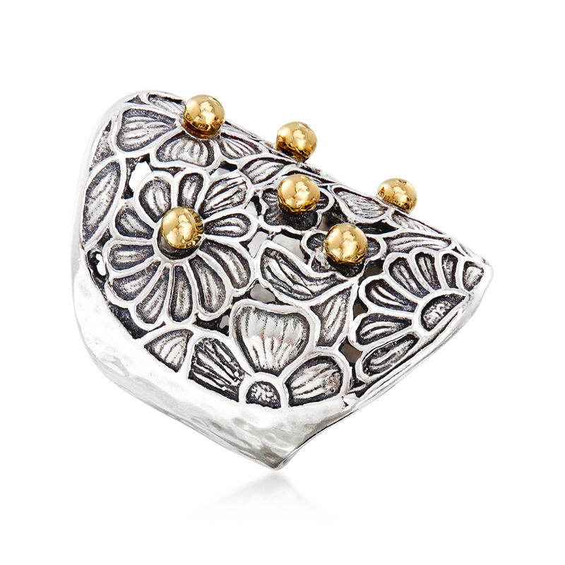 Sterling Silver and 14kt Yellow Gold Floral Ring image number 2